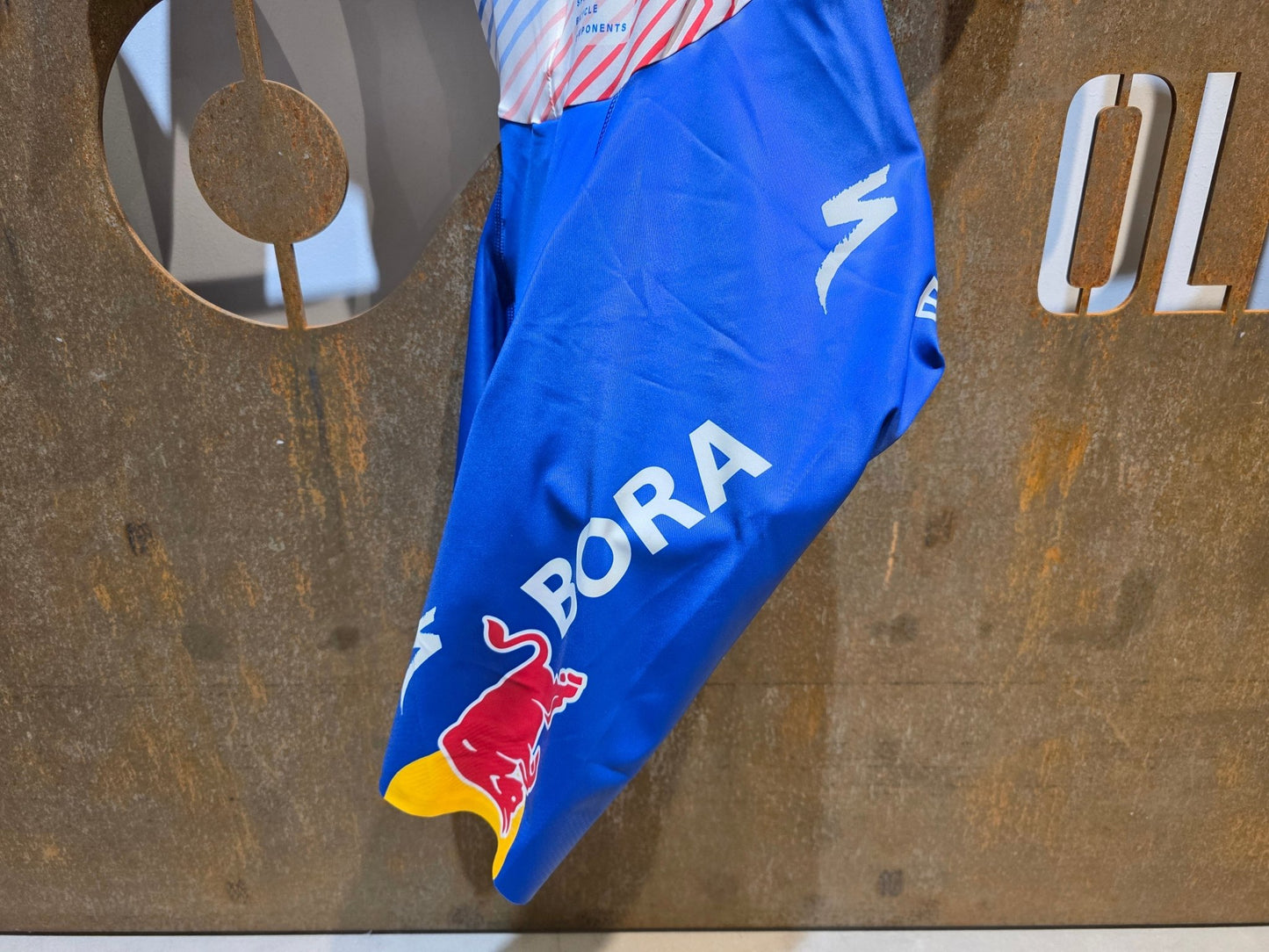 Anzug - BOH von Specialized, SPECIALIZED RED BULL - BORA HANSGROHE AERO SKIN SUIT SS / EINTEILER ROGLIC vor USEDBIKES - OB.DE Hintergrund