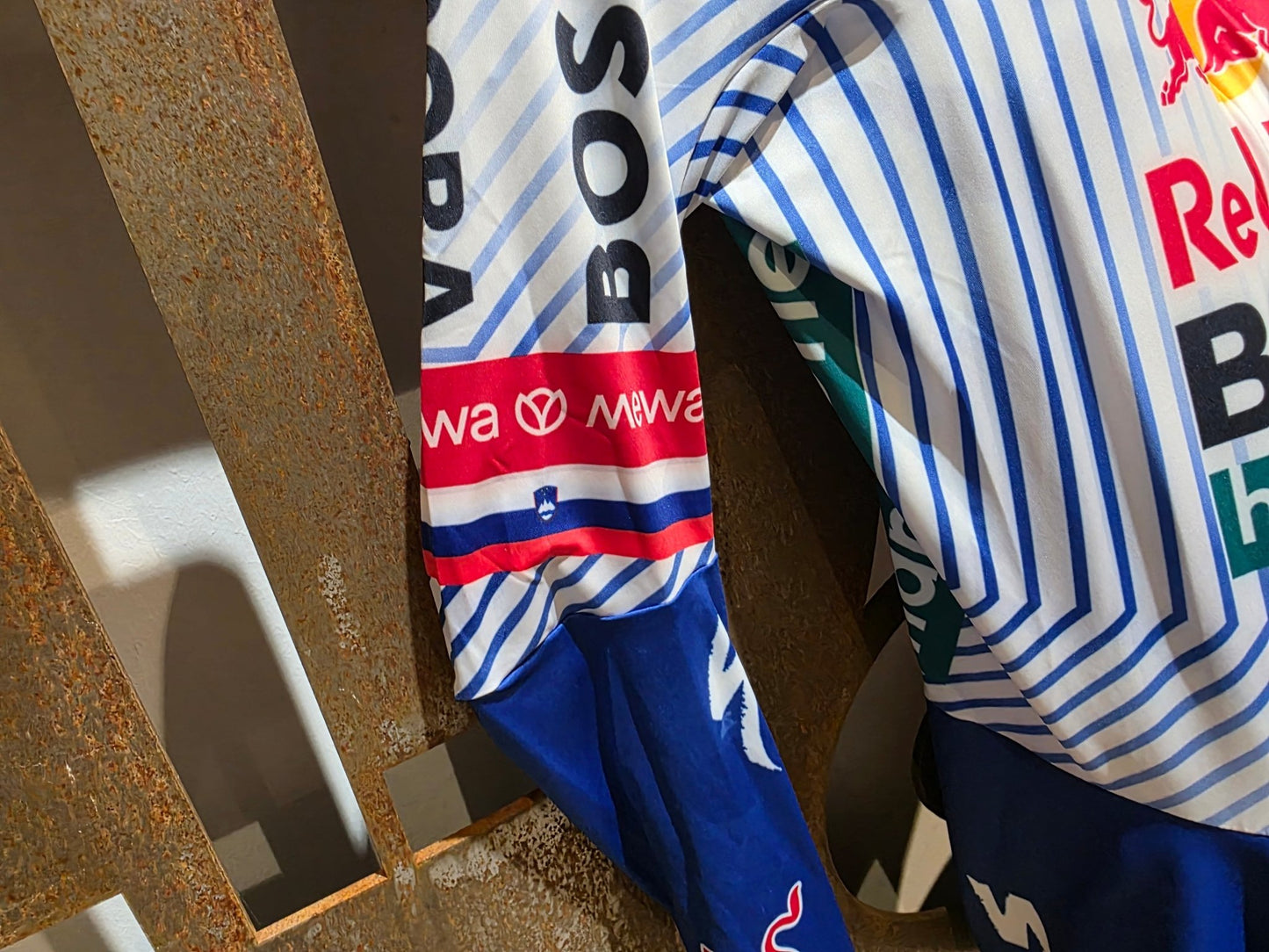 Anzug - BOH von Specialized, SPECIALIZED RED BULL - BORA HANSGROHE AERO SKIN SUIT TDF / ROGLIC vor USEDBIKES - OB.DE Hintergrund
