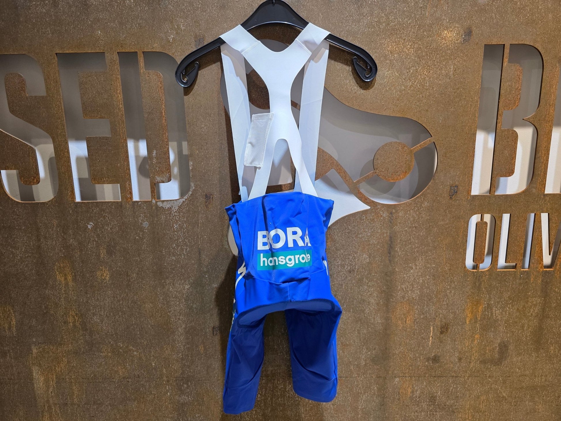 Hosen - BOH von Specialized, SPECIALIZED RED BULL - BORA HANSGROHE BIB SHORT LTD TDF / TRÄGERHOSE LEADER vor USEDBIKES - OB.DE Hintergrund