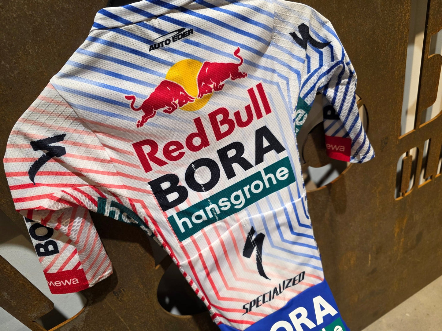 Anzug - BOH von Specialized, SPECIALIZED RED BULL - BORA HANSGROHE LIGHTWEIGHT SKIN SUIT TDF / EINTEILER vor USEDBIKES - OB.DE Hintergrund