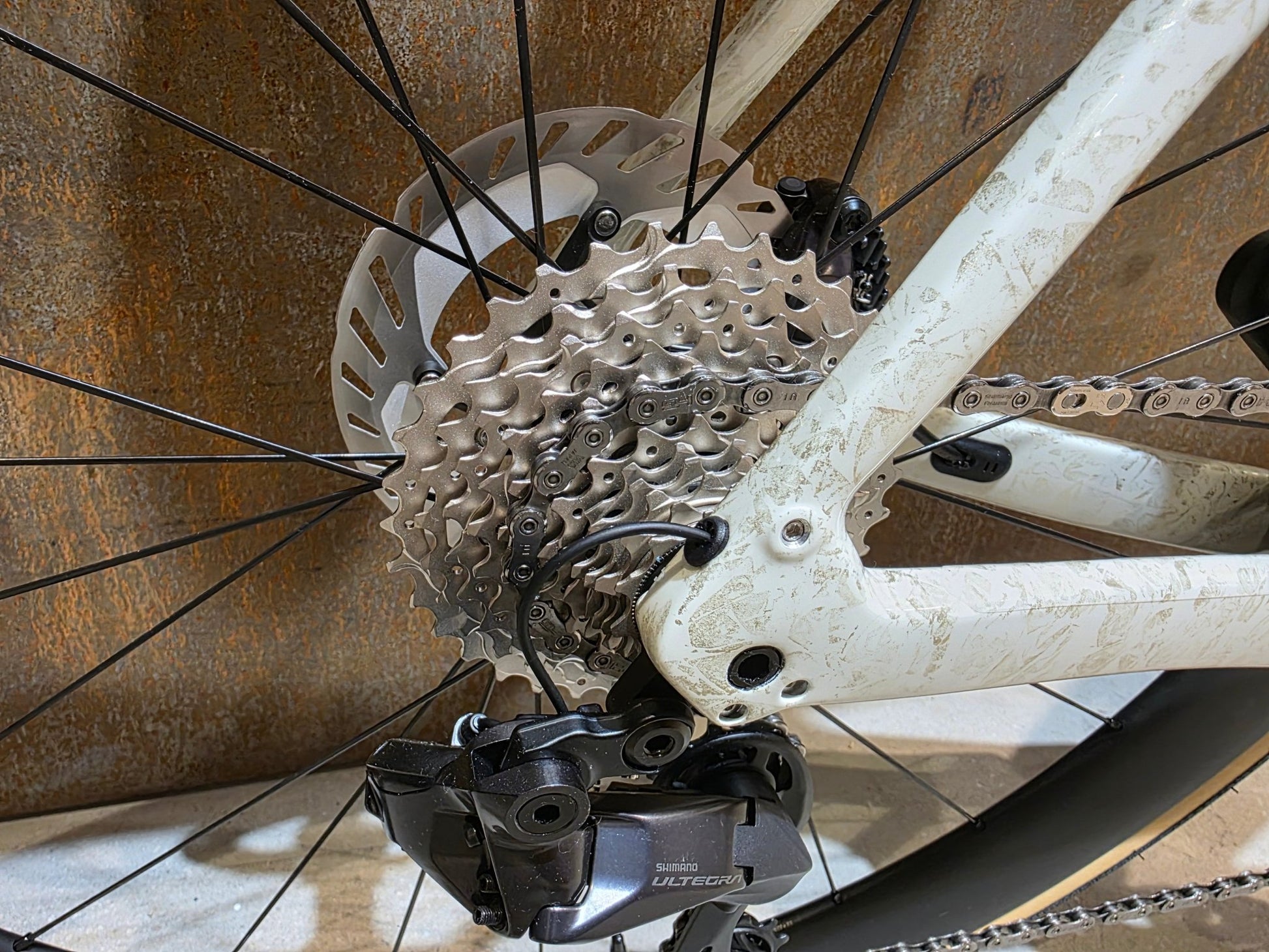 Rennrad von Trek, TREK DOMANE SLR 7 GEN 4 / ERA WHITE / SUPERNOVA MARBLE / 56CM vor USEDBIKES - OB.DE Hintergrund