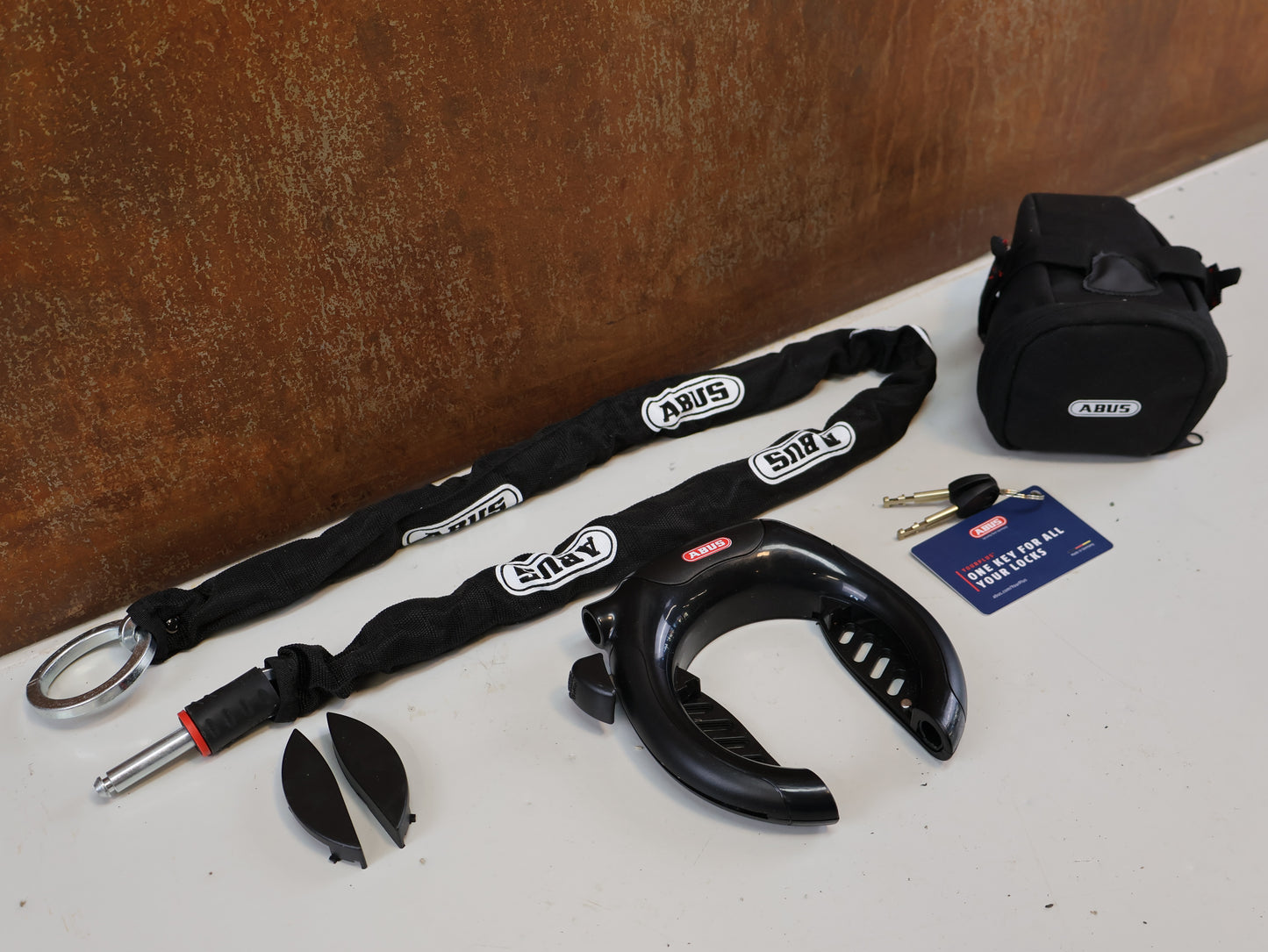 ABUS PRO SHIELD PLUS 5950 RAHMENSCHLOSS SET / MIT KETTE & TASCHE / LEVEL 9