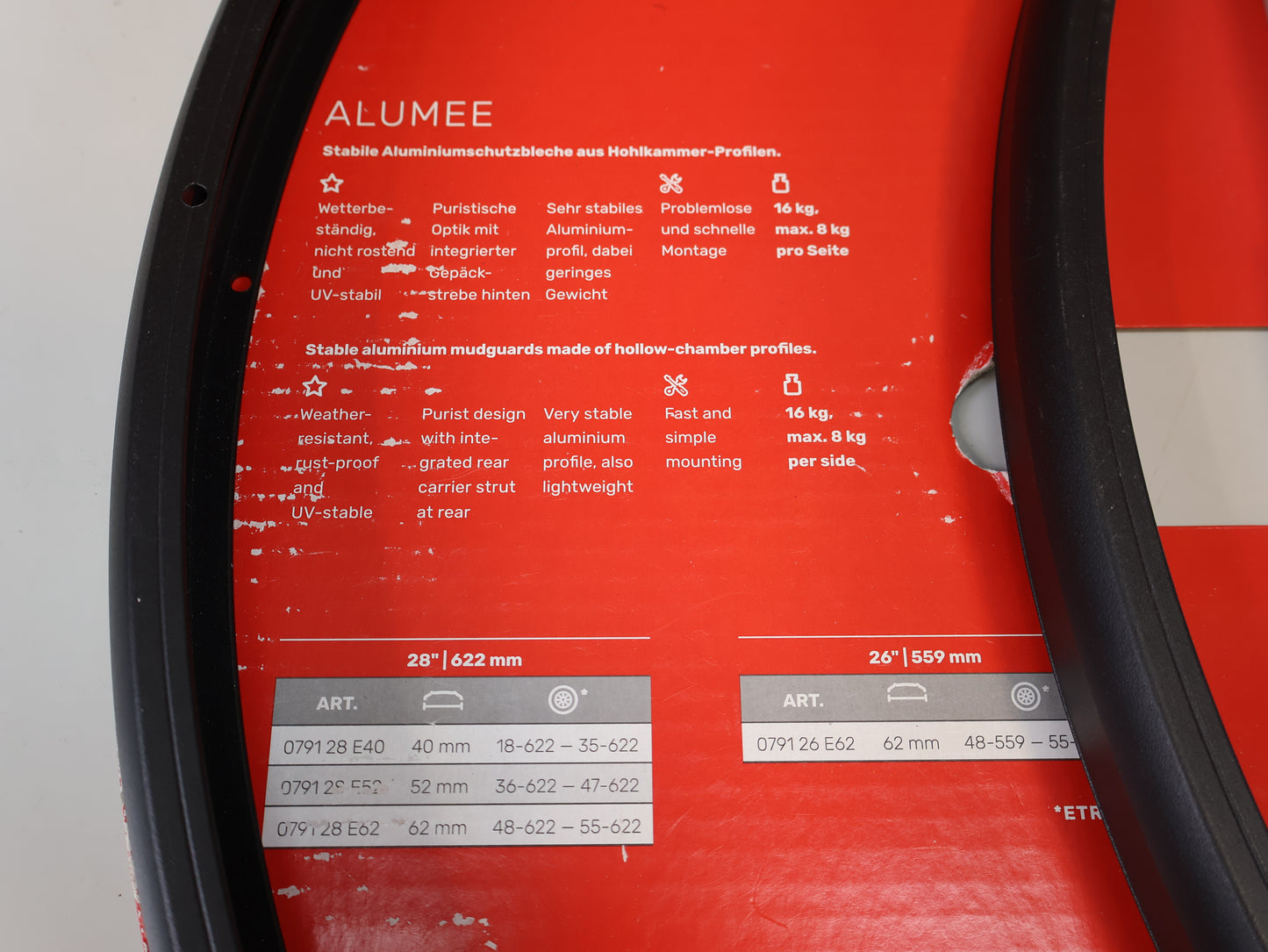 HEBIE ALUMEE SCHUTZBLECHSET / 28 ZOLL / 40MM BREITE / ALUMINIUM / INTEGRIERTE GEPÄCKSTREBEN (Kopie)