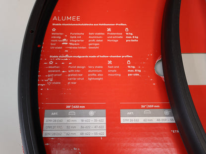 HEBIE ALUMEE SCHUTZBLECHSET / 28 ZOLL / 40MM BREITE / ALUMINIUM / INTEGRIERTE GEPÄCKSTREBEN (Kopie)