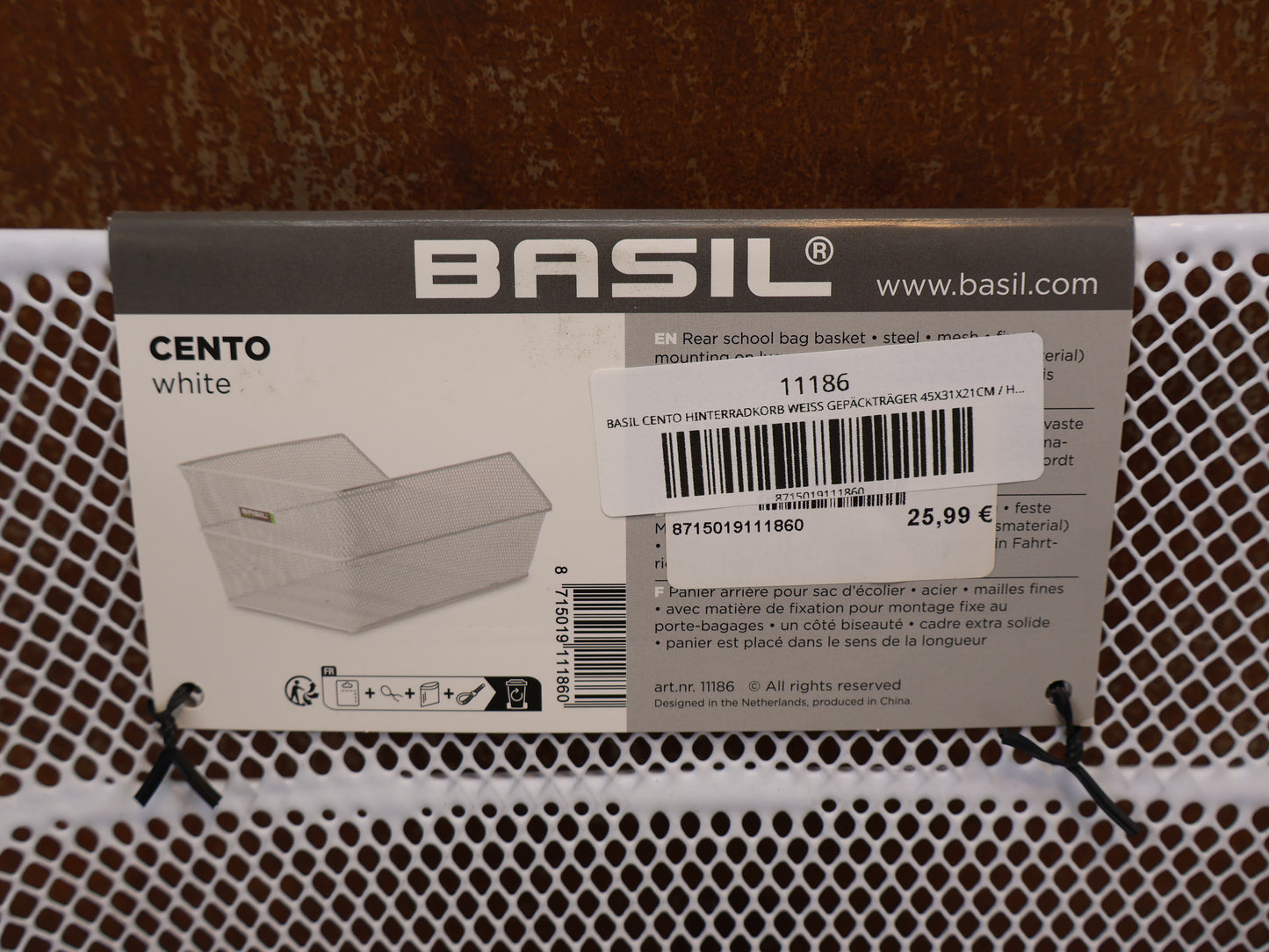 BASIL CENTO HINTERRADKORB WEISS GEPÄCKTRÄGER 45X31X21CM / HAN 2128017615