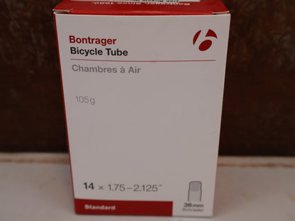 Reifen von Bontrager, BONTRAGER SCHLAUCH 14 ZOLL SCHRADER AUTOVENTIL 36MM / HAN 403697 vor USEDBIKES-OB.DE Hintergrund