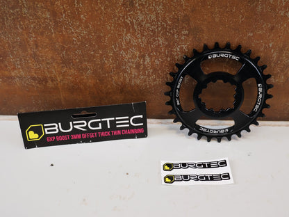 Kettenblatt von Burgtec, BURGTEC THICK THIN KETTENBLATT / SRAM DIRECT MOUNT 3-BOLT / 30 ZÄHNE / 3MM OFFSET vor USEDBIKES-OB.DE Hintergrund