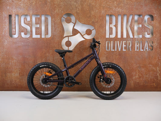 Kinderrad von Commencal, COMMENCAL RAMONES 16 ZOLL PURPLE MATT KINDERRAD vor USEDBIKES-OB.DE Hintergrund