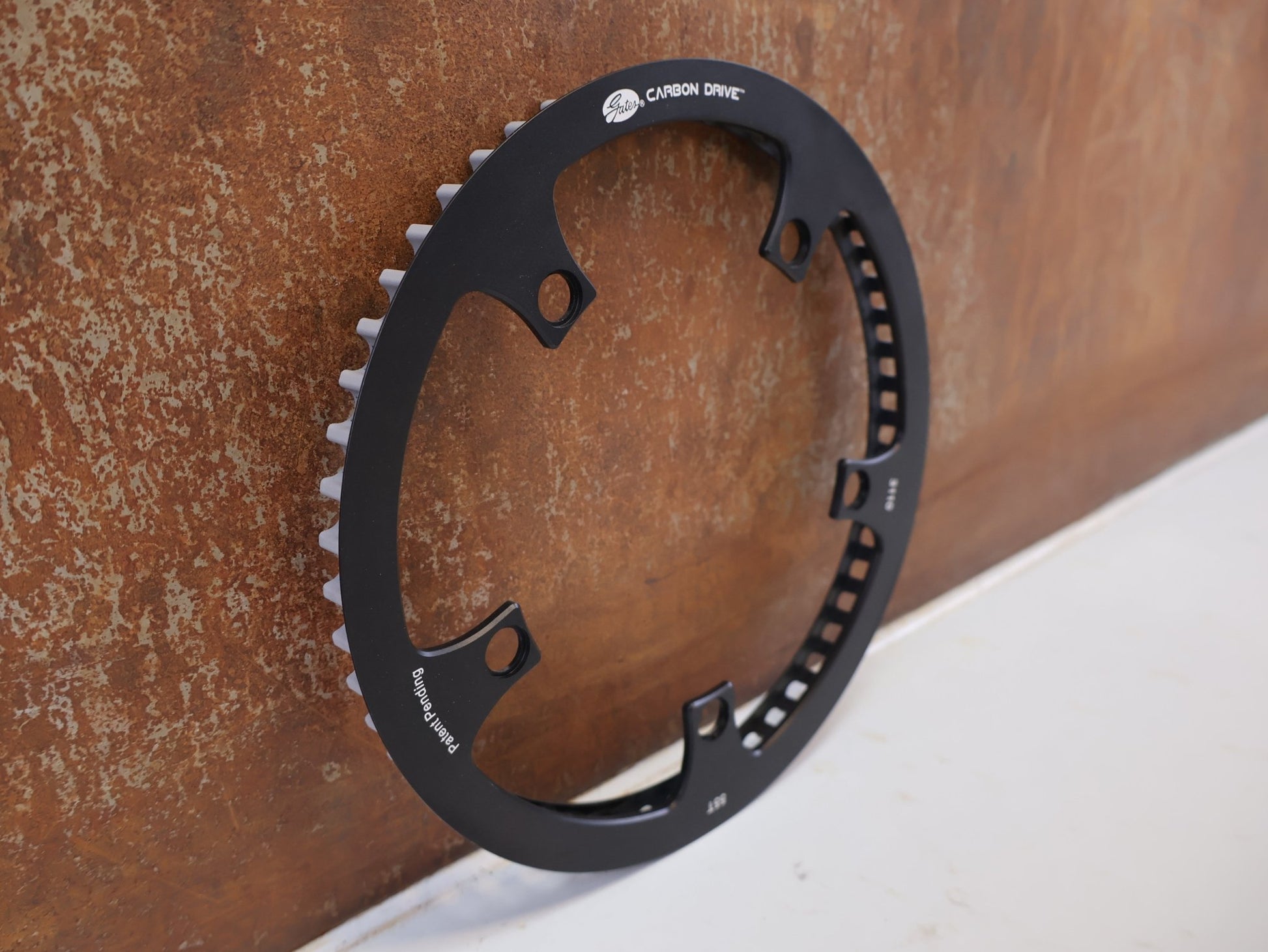 Kettenblatt von Gates, GATES CARBON DRIVE RIEMENSCHEIBE 55 ZÄHNE DIRECT MOUNT vor USEDBIKES-OB.DE Hintergrund