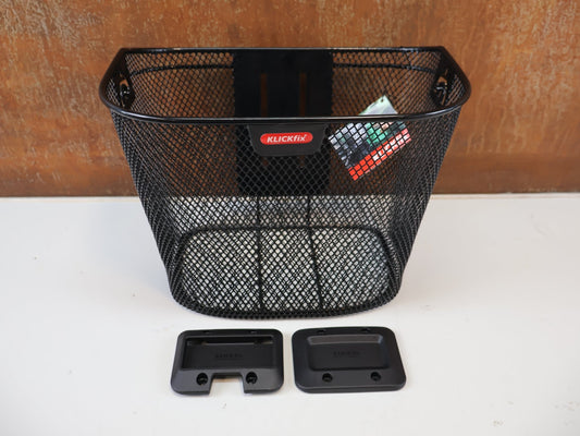 Schutzbleche, Gepäckträger & Körbe von Klickfix, KLICKFIX UNI KORB / FEINMASCHIGER LENKERKORB / HOHER FAHRRADKORB SCHWARZ 18L vor USEDBIKES-OB.DE Hintergrund