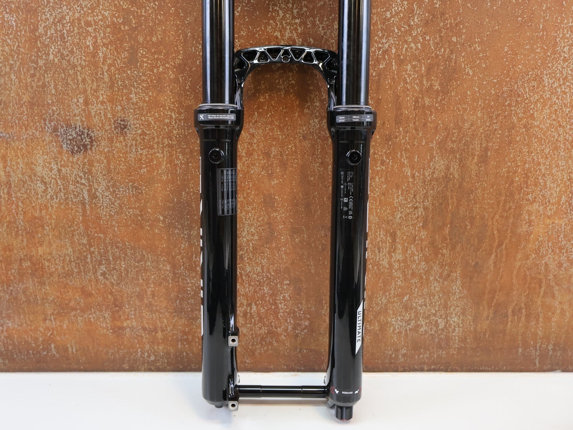 Federgabel von Rock Shox, ROCKSHOX LYRIK ULTIMATE FLIGHT ATTENDANT 29" / 150 MM / BOOST / GLOSS BLACK vor USEDBIKES-OB.DE Hintergrund