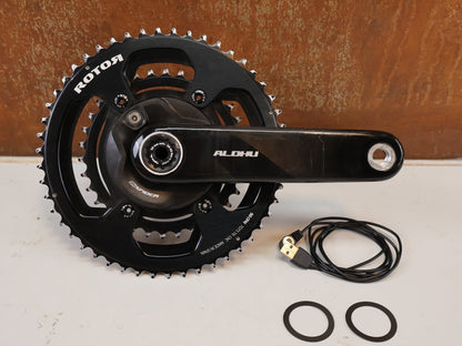 Powermeter von Rotor, ROTOR INSPIDER ALDHU CARBON POWERMETER KURBEL 172.5MM 50/34T ANT+ & BLUETOOTH vor USEDBIKES-OB.DE Hintergrund