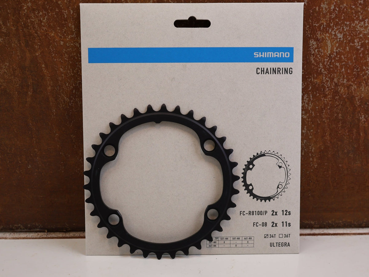 Kettenblatt von Shimano, SHIMANO ULTEGRA FC R8100 KETTENBLATT 34 ZAEHNE 110MM LK 12 FACH vor USEDBIKES-OB.DE Hintergrund