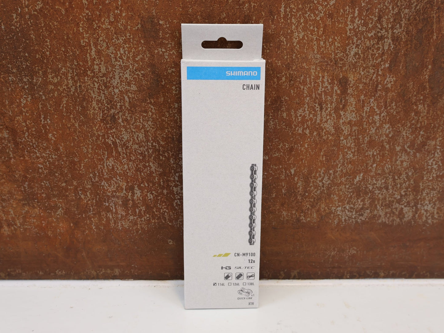 Kette von Shimano, SHIMANO XTR DURA ACE CN M9100 12 FACH KETTE 116 GLIEDER vor USEDBIKES-OB.DE Hintergrund