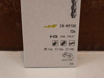 Kette von Shimano, SHIMANO XTR DURA ACE CN M9100 12 FACH KETTE 116 GLIEDER vor USEDBIKES-OB.DE Hintergrund