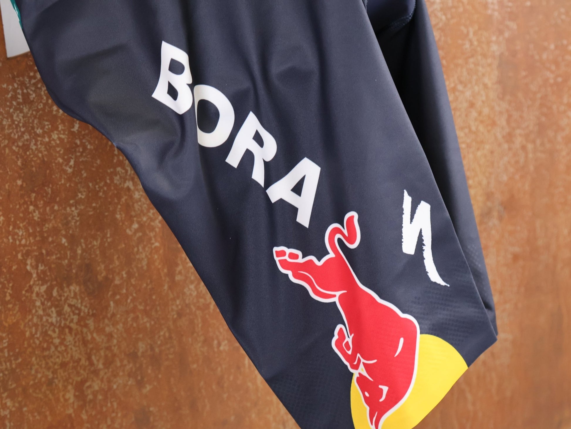 Anzug - BOH von Specialized, SPECIALIZED RED BULL - BORA HANSGROHE AERO SKIN SUIT LS / POLAND CHAMPION vor USEDBIKES - OB.DE Hintergrund