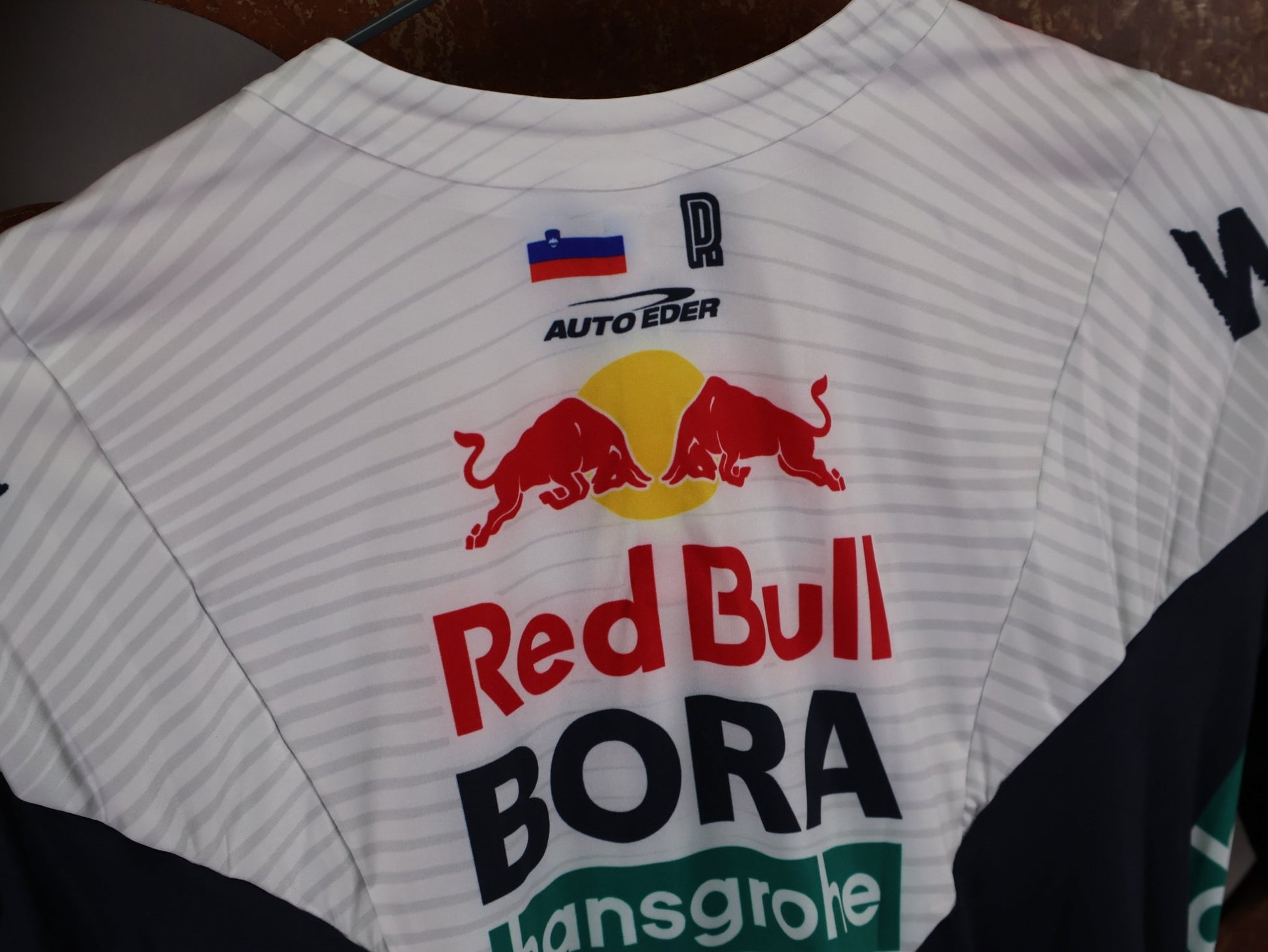 Anzug - BOH von Specialized, SPECIALIZED RED BULL - BORA HANSGROHE AERO SKIN SUIT SS ROGLIČ / KURZARM EINTEILER vor USEDBIKES - OB.DE Hintergrund