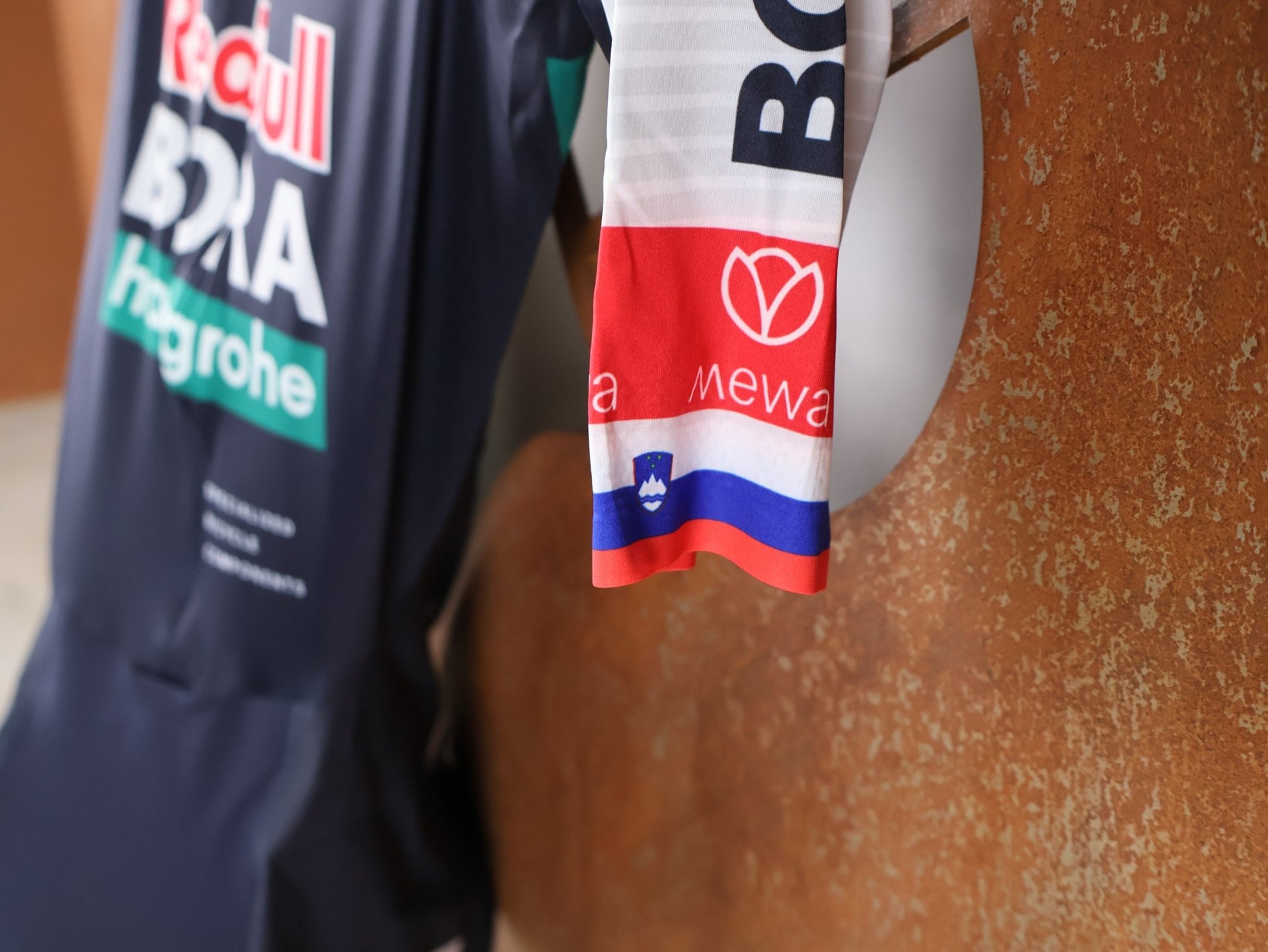 Anzug - BOH von Specialized, SPECIALIZED RED BULL - BORA HANSGROHE AERO SKIN SUIT SS ROGLIČ / KURZARM EINTEILER vor USEDBIKES - OB.DE Hintergrund