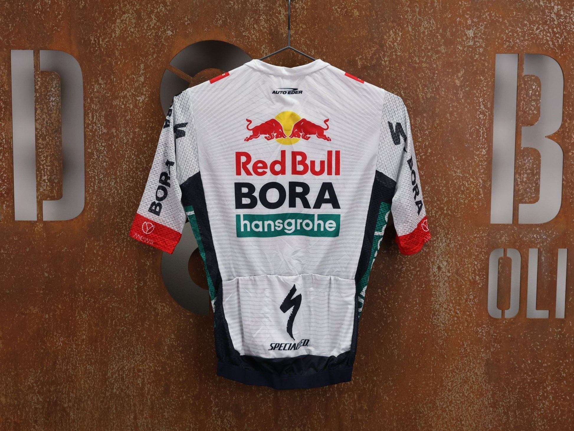 Kurzarm Trikot - BOH von Specialized, SPECIALIZED RED BULL - BORA HANSGROHE LIGHTWEIGHT JERSEY SS / KURZARM TRIKOT U23 vor USEDBIKES - OB.DE Hintergrund
