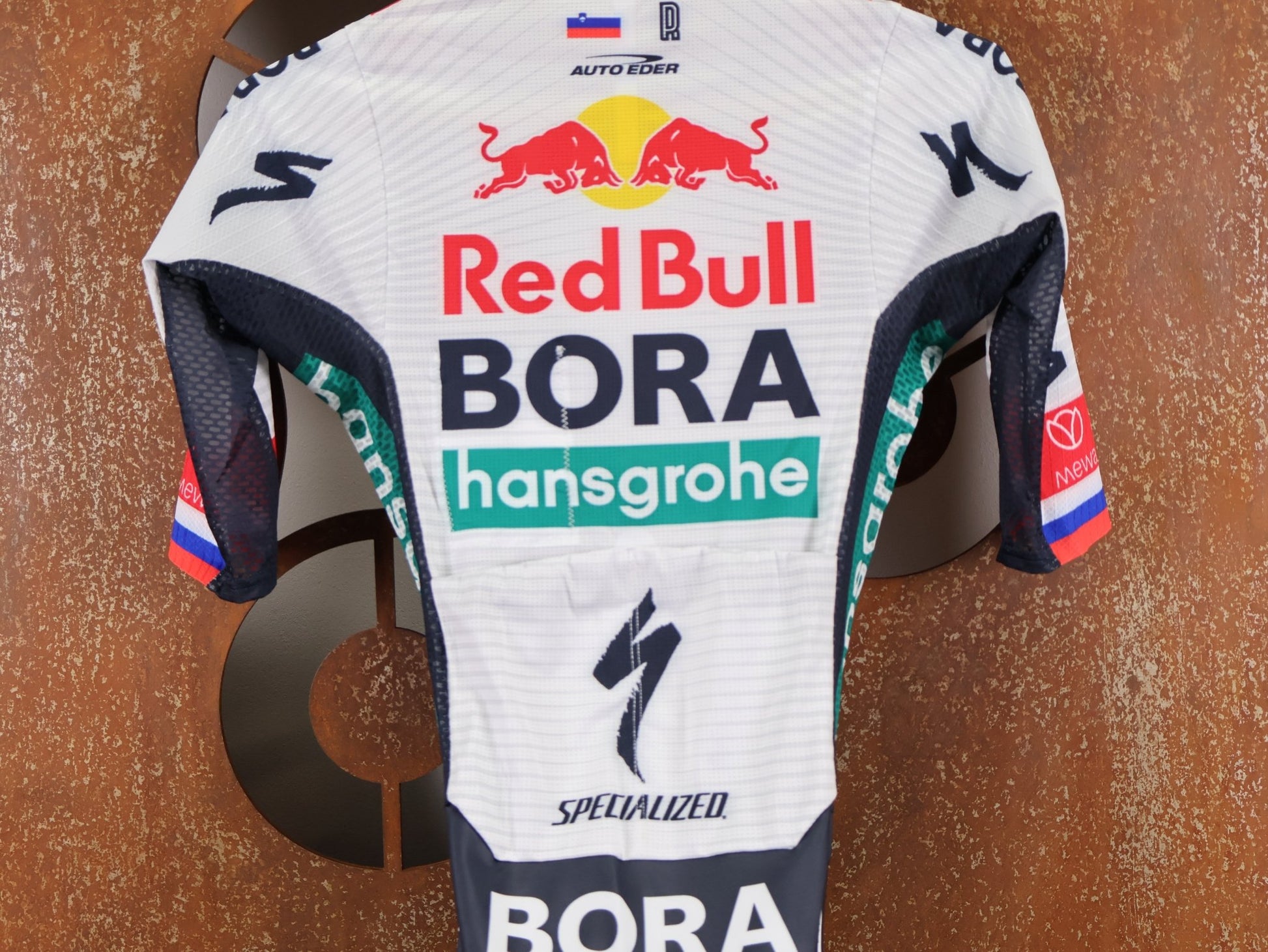 Anzug - BOH von Specialized, SPECIALIZED RED BULL - BORA HANSGROHE LIGHTWEIGHT SKIN SUIT SS ROGLIČ / EINTEILER KURZ vor USEDBIKES - OB.DE Hintergrund