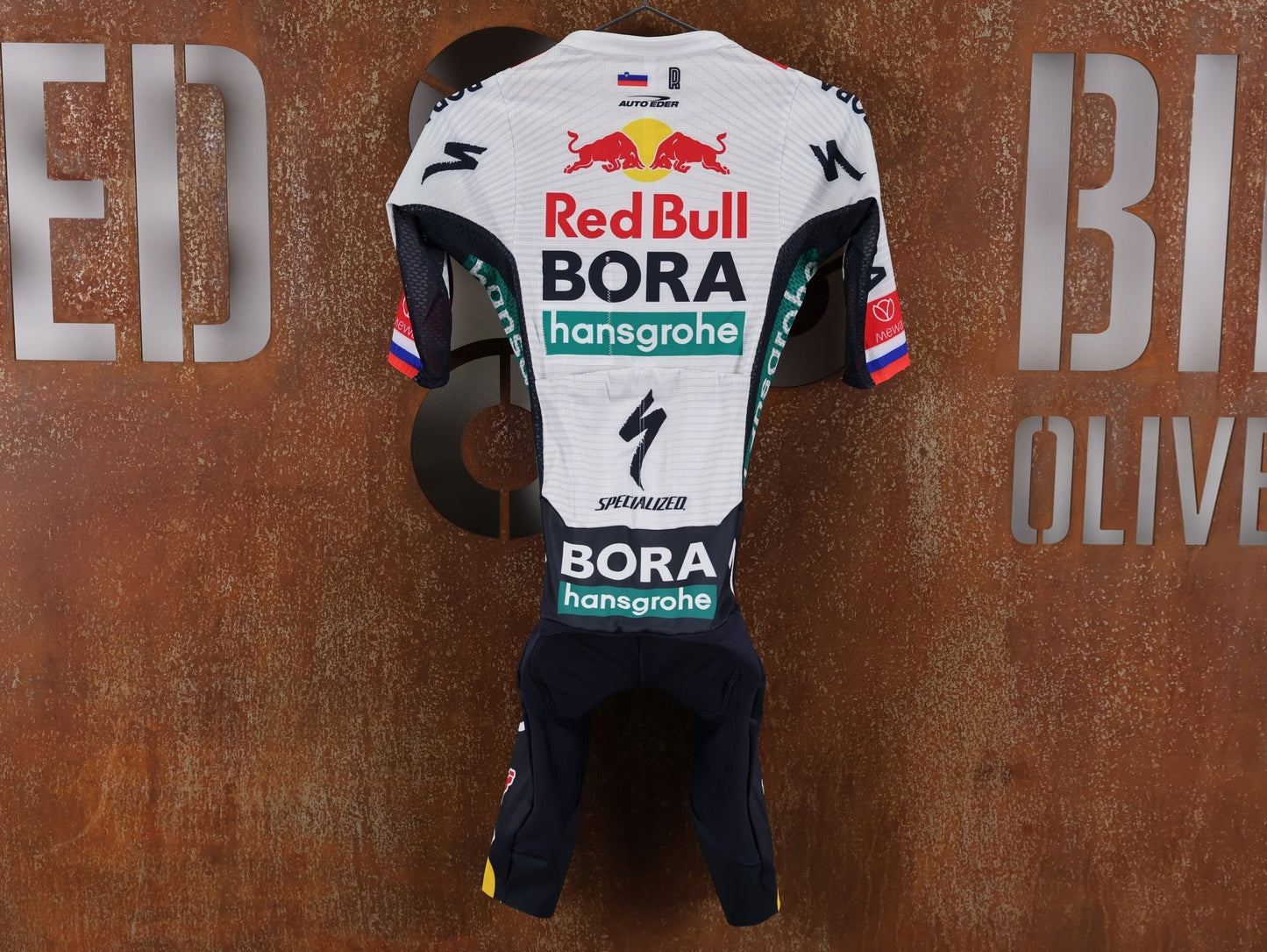 Anzug - BOH von Specialized, SPECIALIZED RED BULL - BORA HANSGROHE LIGHTWEIGHT SKIN SUIT SS ROGLIČ / EINTEILER KURZ vor USEDBIKES - OB.DE Hintergrund