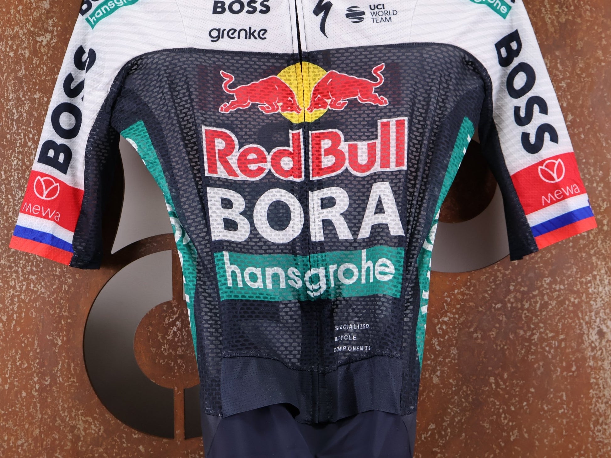 Anzug - BOH von Specialized, SPECIALIZED RED BULL - BORA HANSGROHE LIGHTWEIGHT SKIN SUIT SS ROGLIČ / EINTEILER KURZ vor USEDBIKES - OB.DE Hintergrund