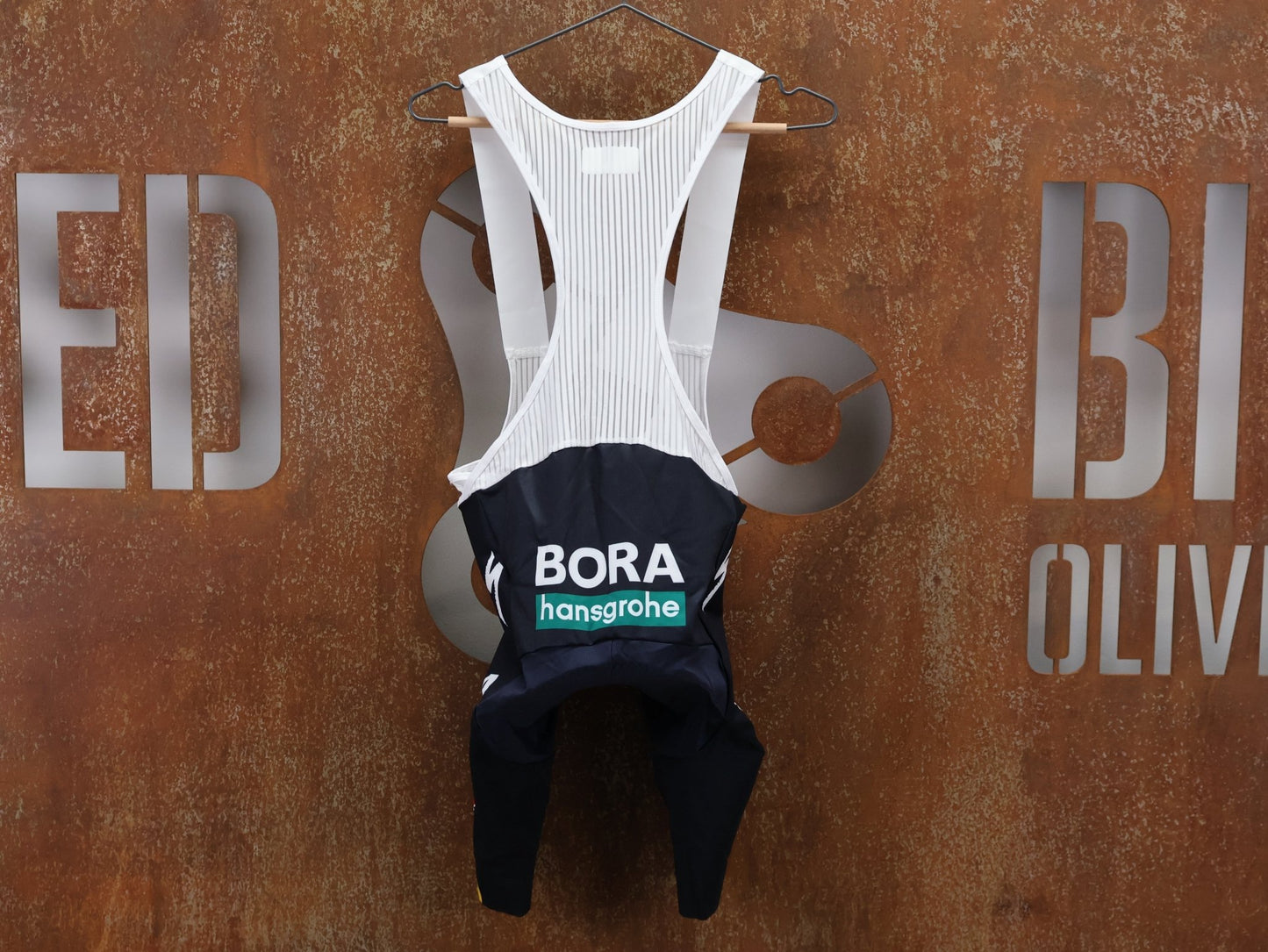Hosen - BOH von Specialized, SPECIALIZED RED BULL - BORA HANSGROHE REPLICA BIB SHORT / KURZE TRÄGERHOSE vor USEDBIKES - OB.DE Hintergrund