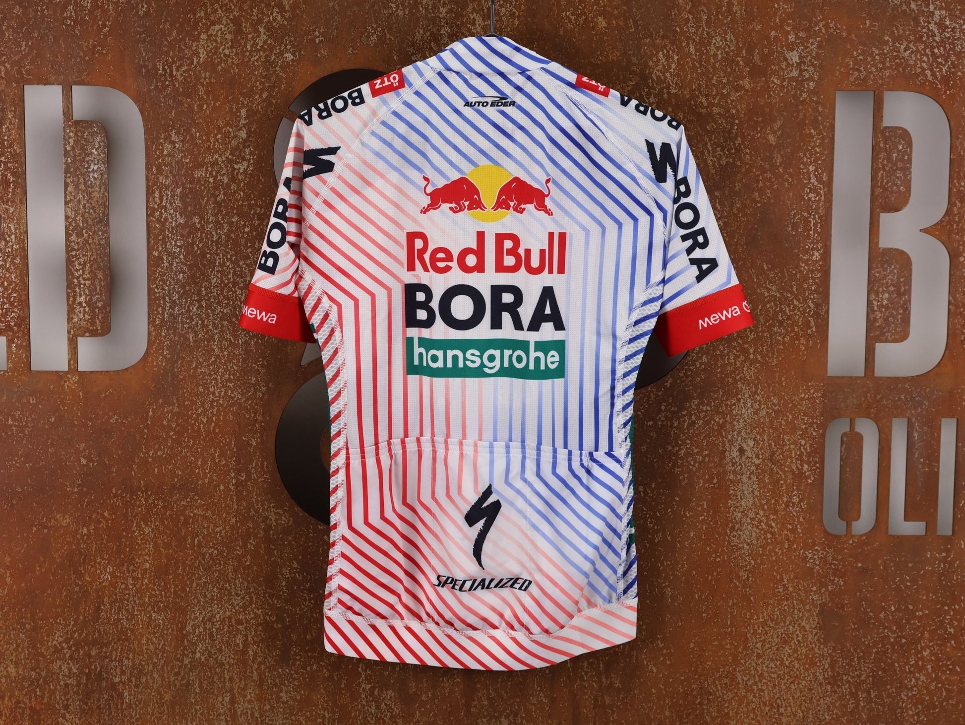Kurzarm Trikot - BOH von Specialized, SPECIALIZED RED BULL - BORA HANSGROHE REPLICA JERSEY SS TDF / KURZARM TRIKOT vor USEDBIKES - OB.DE Hintergrund