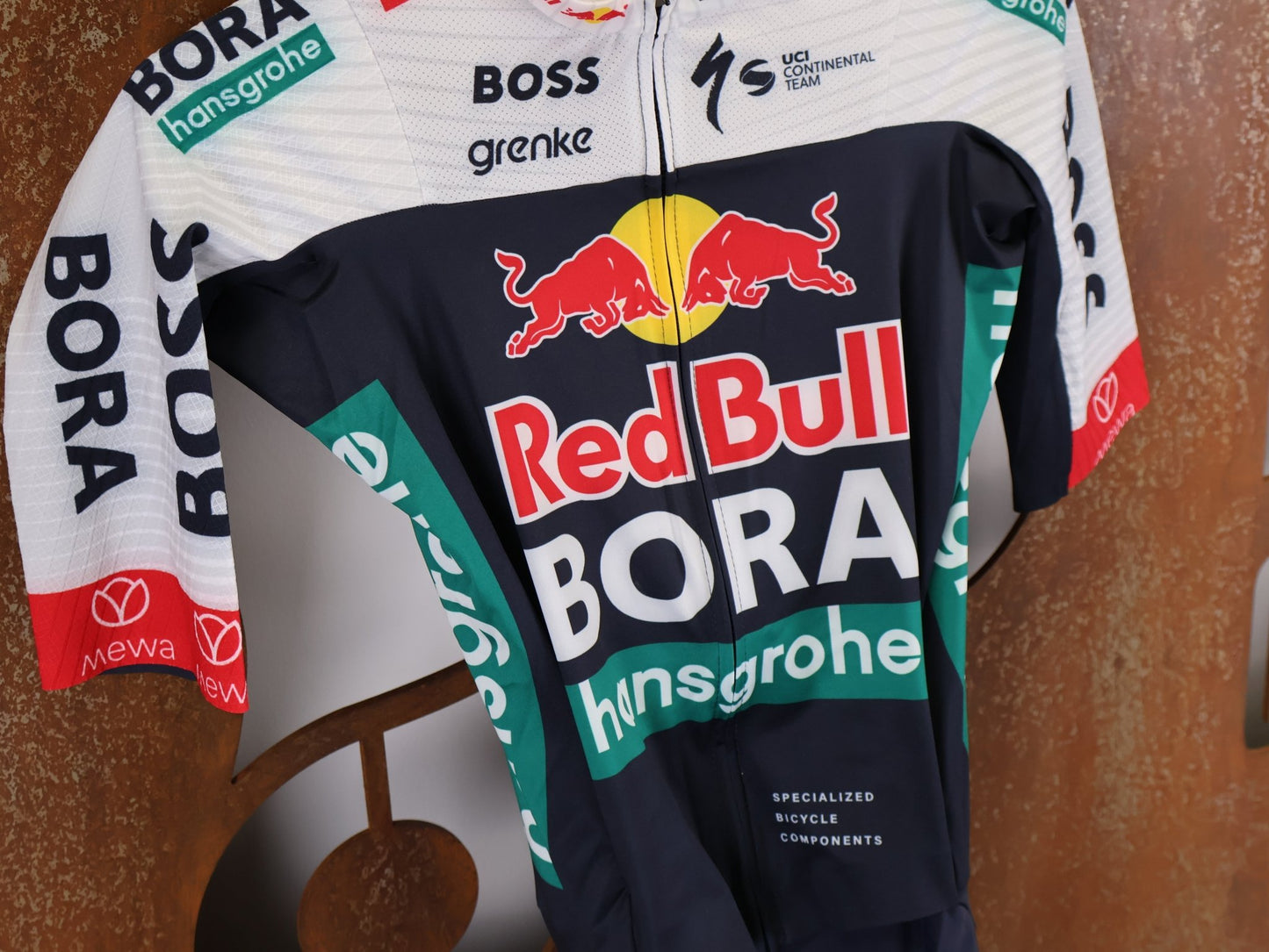 Anzug - BOH von Specialized, SPECIALIZED RED BULL - BORA HANSGROHE ROAD SKIN SUIT SS / EINTEILER KURZ U23 vor USEDBIKES - OB.DE Hintergrund