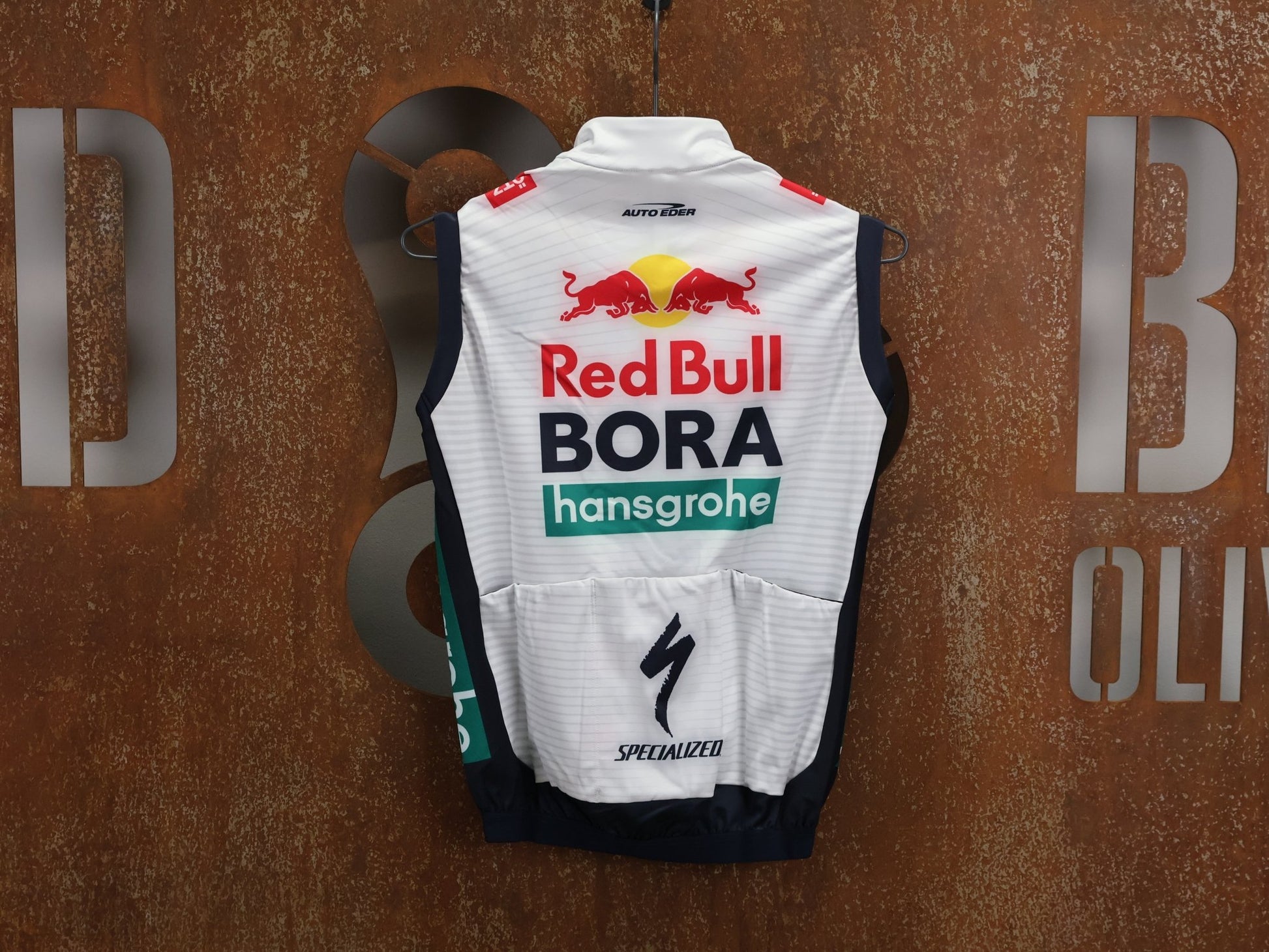 Westen - BOH von Specialized, SPECIALIZED RED BULL - BORA HANSGROHE THERMAL VEST / WESTE vor USEDBIKES - OB.DE Hintergrund