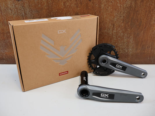 Kurbel von Sram, SRAM GX EAGLE TRANSMISSION DUB / MTB KURBELGARNITUR / 170 MM / 55 MM KETTENLINIE vor USEDBIKES-OB.DE Hintergrund