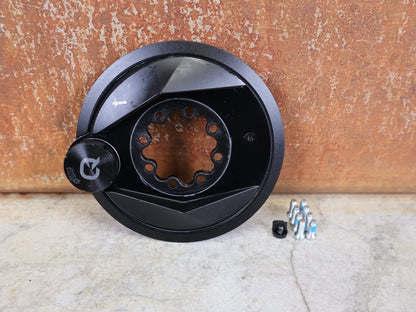 Powermeter von Sram, SRAM QUARQ POWER METER SPIDER AXS – XX / XX SL – 8 - LOCH – 55 MM KETTENLINIE vor USEDBIKES - OB.DE Hintergrund