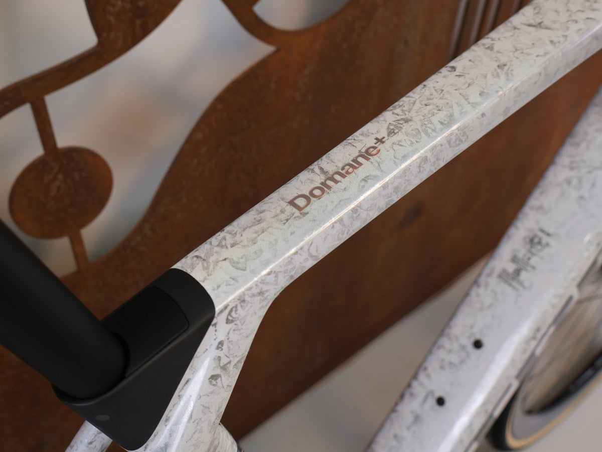 E-Rennrad/-Gravel von Trek, TREK DOMANE+ SL 9 AXS GEN 5 MOTHER OF PEARL / L / E-GRAVEL /-ROAD vor USEDBIKES-OB.DE Hintergrund